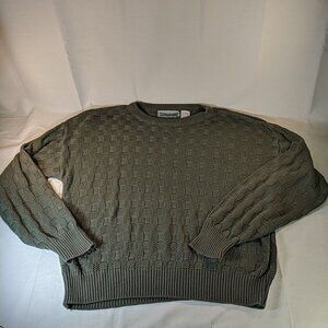 Vintage Spalding Knit Sweater Grey Checkered Mens L Large Gray Long Sleeve Retro